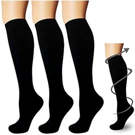 3 Pairs Graduated Compression Socks, Increase Blood Circulation, Recovery and Sports, Leg Man Woman, 15-20 mmHg, Ideal for Cycling, Running and Pregnancy, black