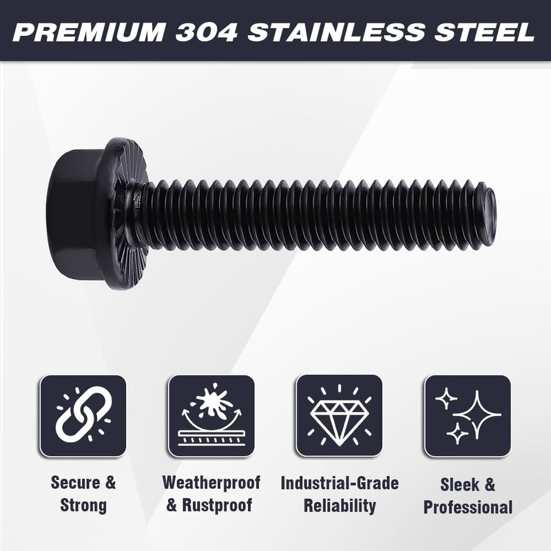 20-Sets 1/4-20 x 1/2" Hex Flange Bolts and Nuts Black,