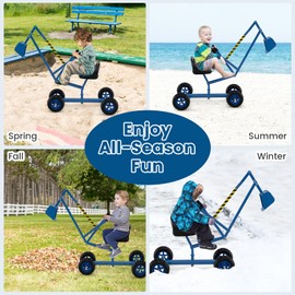 HONEY JOY Sand Digger Excavator for Kids, Toddler Outdoor Sandbox Digger Crane w/Cross Base & Flexible Shovel, 360° Rotatable Seat, Beach Toys Excavator Ride On Toy for Backyard Dirt and Snow, Yellow