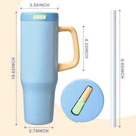 Winscj 40 oz Tumbler with Handle and Straw,100% Leakproof Insulated Tumbler with Lid and Straw,Stainless Steel Water Bottle,for Home Office Travelling,Fits in Cup Holder(Light Blue Grey)
