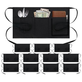 BOHARERS 3 Pockets Waitress Apron 12 Pack Cotton Server Apron Black Half Aprons for Men & Women Waterproof and Oil Proof