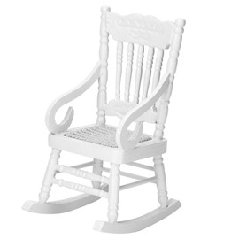 Hztyyier Doll House Wooden Chairs, 1:12 Scale Miniature Rocking Chair Tiny Furniture Doll Chair for Doll House Home Decoration Scene Shooting(White)