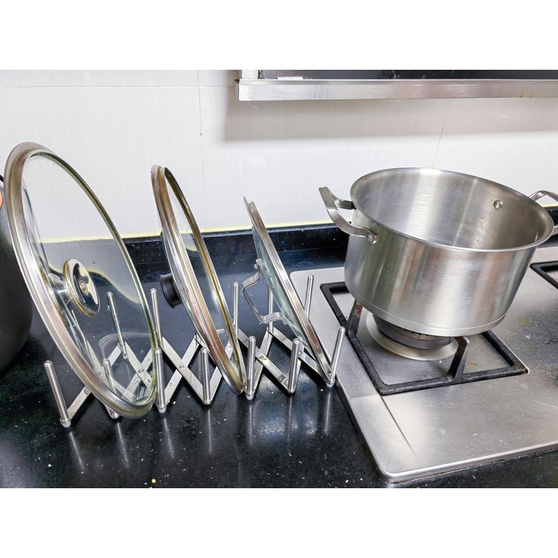 SWEIBIAI Pot Lid Organizer Pot Lid Holder Adjustable Pot Lid