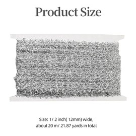 CABODYALS 18M 12mm Silver Christmas Tree Tinsel Garland Wired Mini Thin Metallic Foil Twist Trim Xmas Glitter Fluffy Ribbon for Sewing Making Gift Wrapping DIY Christmas Tree Decor Supplies