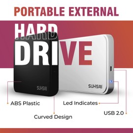 SUHSAI External Hard Drive USB 2.0 Hard Disk Storage and Backup Portable Hard Drive Memory Expansion - Ultra Slim 2.5 inch HDD (500GB, White)