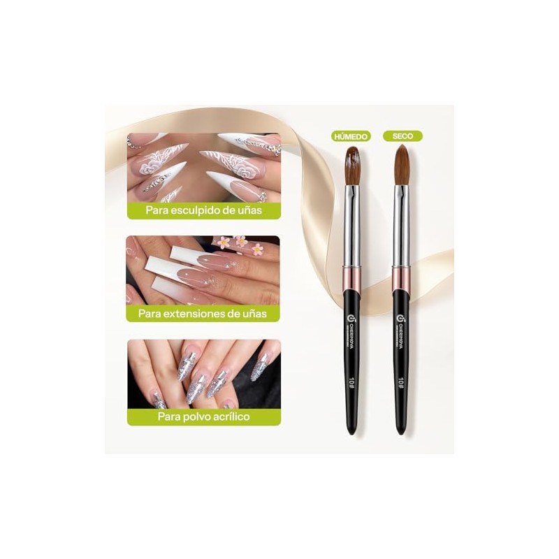 CHERIMOYA Pincel Kolinsky #10 Profesional para Uñas Acrílicas