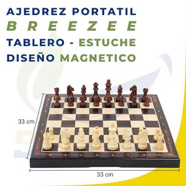 BREEZEE Ajedrez Profesional de Madera, Tablero Magnetico Plegable, Funciona como Estuche para Las Piezas, Diseño Portatil, Piezas Magneticas, Juegos de Mesa, Diseño Clasico, para Adultos y Niños
