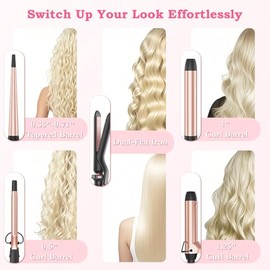Ufree 5 in 1 Curling Iron with Interchangeable Ceramic Barrels (0.35"-1.25"), Curling Wand Set with Flat Iron Hair Straightener, Instant Heat Up, Dual Voltage Hair Curler, Gifts for Women