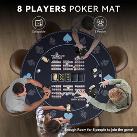 AQQA 47-Inch Round Poker Table Mat with Hand Rankings - Waterproof & Durable Texas Hold'em Mat, Foldable Poker Game Mat for Home Games, Tournaments, Card Nights (Foldable Design)