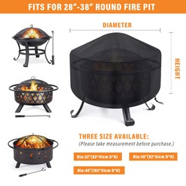Fire Pit Cover Round Waterproof Fit for 80/90/100cm Outdoor Round Firepit or Fire Bowl 420D Heavy Duty Firepit Cover, Black Patio Fire Bowl Cover