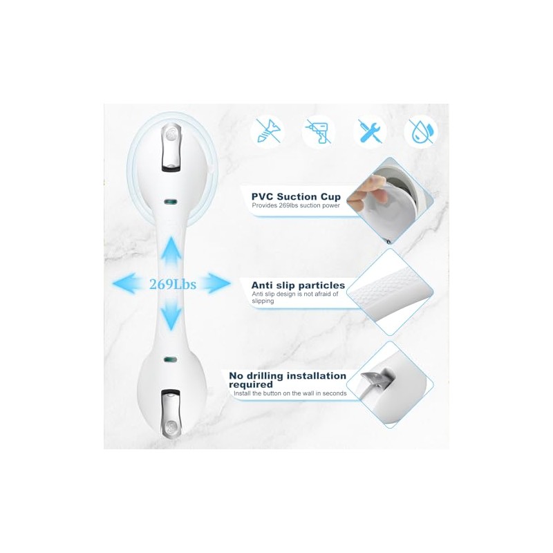 Suction Grab Bars for Bathtubs and Showers, Heavy Duty Shower