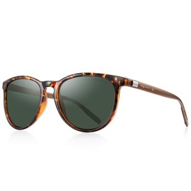 MERRY'S Polarized Sunglasses for Women Men Vintage Retro Classic Round Frame Aluminum Legs S8288 (Leopard&G15, 54)