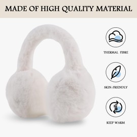 PESAAT Warm Ear muffs for Women Winter Unisex Fluffy Earmuffs Adjustable Lady Ear Warmer Faux Fur Ear Covers (White)