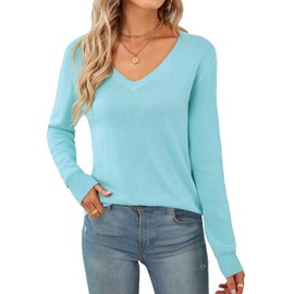 QUALFORT - Suéter de punto suave 100% algodón para mujer, E-celeste, M