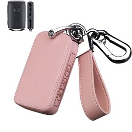 SANRILY 3 Button Leather Key Fob Cover for Mazda 3 2020 2021 (Hatchback) CX-5 CX-30 CX-12 for Mazda 6 8 Keyless Smart Key Case Shell with Keychain Pink
