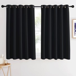 NICETOWN Bedroom Black Out Curtain 54 inches Long - Solid Thermal Insulated Grommet Blackout Window Treatment Sound/Light Blocking for Basement (1 Panel,W66 x L54,Black)