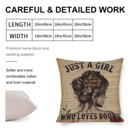 MKONY Just A Girl Who Loves Books Pillow Cover, Book Lover Gifts Decorative Throw Pillow Cover Linen Cushion Cover 18 X 18 Inches