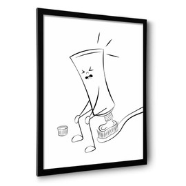 ILLBDR Bathroom Framed Wall Art Funny Bathroom Wall Art Black and White Print Humorous Minimalistic Canvas Artwork Toothbrush Decor for Guest Toilet Framed 8"x10"