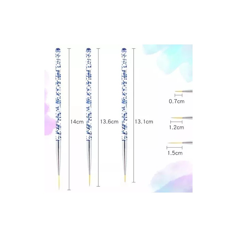 Veraly Set 3 Pincel Brillos Delineador Uña Bricolaje Dibujo Linea