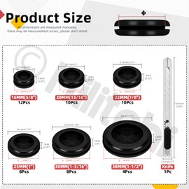 Hilitchi 52PCS Black Rubber Grommet Assortment Kits 5/8" 13/16" 1" 1-3/16" 7/8" 1-1/2" Double Sided Round Rubber Solid Closed Hole Plug for Wire Electrical Appliance Plumbing