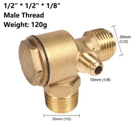 Air Compressor Check Valve Check Valve Brass 3 Way Male Thread Check Valve Pipe Connection Tool (1/2" x 1/2" x 1/2")