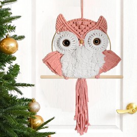 ACEDSGN Macrame Wall Hanging Owl Dream Catchers Large Handmade Boho Woven Modern Wall Art for Kids Bedroom Dorm Nursery Chic Ornament Craft 24 x 13 inches （Pink）
