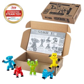 Stikbot Pets Set - Includes 5 Stikbot Pets Posable Action Figures - Green Rabbit, Red Bull Dog, Red Cat, Clear Blue Dog and Blue Monkey - In ECO-Friendly Packaging