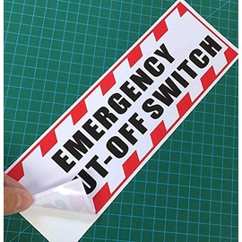 Outdoor/Indoor (2 Pack) 9.8" x 3.3" - Emergency Shut Off Switch - Notice Caution Warning Sign Back Self Adhesive Vinyl Decal Label Sticker