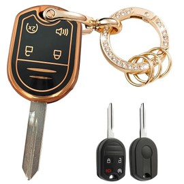 TAPAYICA for Ford Key Fob Cover Keyless Entry Systems Key Shell with Keychain Fit for Ford F-150/F150 F-250 F-350 Super Duty Explorer Expedition Lincoln Mercury MHz (Black-Gold, 4 Buttons Remote)