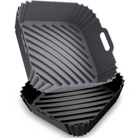 Viretec Air Fryer Silicone Liners 2 Pack, Reusable Square Airfryer Basket Liners for 4-7Qt, Air Fryer Silicone Baking Tray for Ninja, Cosori, Chefman, Instant Airfryer, Oven Microwave Pot Accessories