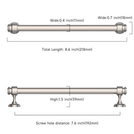 Asidrama 10 Pack 7.5 Inch(192mm) Brushed Satin Nickel Kitchen Cabinet Handles, Cabinet Pulls Kitchen Cabinet Hardware for Cupboard Drawer Pulls