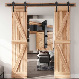EaseLife 6 FT Double Door Sliding Barn Door Hardware Track Kit,Straight Pulley,Heavy Duty,Slide Smoothly Quietly,Easy Install (6FT Track Kit for Double 18" Wide Door)