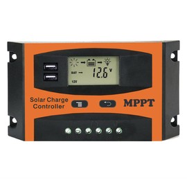 Controlador de carga solar de 30 A, controlador de cargador solar MPPT, panel solar de 12 V/24 V, regulador inteligente con puerto USB dual y pantalla LCD PWM