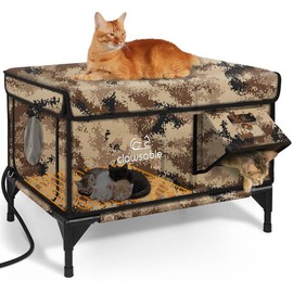 Indestructible Heated Cat House for Outside Cats Winter, 100% Weatherproof, Safe Escape Door, Insulated Outdoor Cat Shelter with Heater for Feral Barn Cat Kitty:_Desert camo_M（20.5"x12.6"x13"）