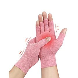 Donfri 1 Pairs Arthritis Gloves Fingerless Compression Gloves for Women Men Relieve Symptoms Rheumatoid Osteoarthritis Raynauds Disease Breathable Comfortable Machine Washable (Pink (1 Pair), M)