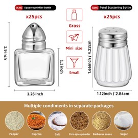 50 Set 2 Styles Mini Salt and Pepper Shakers Bulk, Small Cube Glass Spice Shaker Container with Stainless Steel Lid for Kitchen Restaurant Travel Home Camp Party Supplies (Silver)