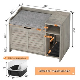 ELETHEBIA Cat Litter Box Furniture,Litter Box Enclosure with Top Opening with Cushion,Litter Boxes Hidden, Cat House, Privacy Cats Litter Boxes Cabinet with Litter Mat（Grey）