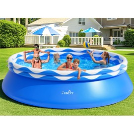 FunBy Upgraded Double Rings Inflatable Above Ground Pool Easy Set,Inflatable Swimming Pool for Adults,Inflatable Top Rings Above Ground Swimming Pool,Water Ripple Print,500 Gal Capacity (8ftx25in)