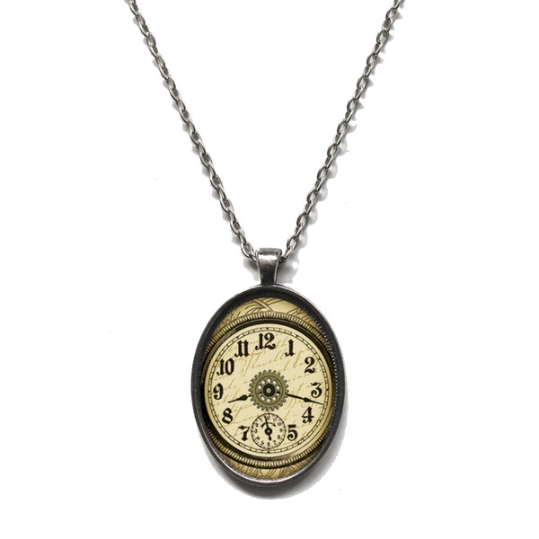 Victorian Vault Time Clock Steampunk Pendant Necklace on Chain (Design