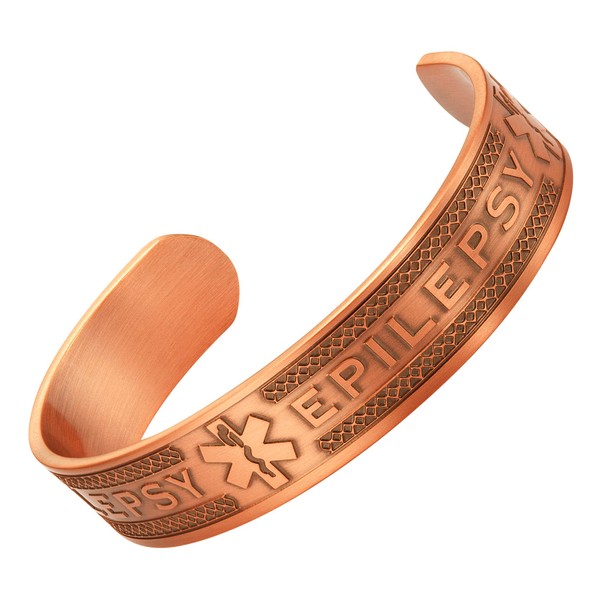 Agneti Epilepsy Awareness Pure Copper Medical Alert ID Bangle Bracelet for Men and Women with Free Medical Card