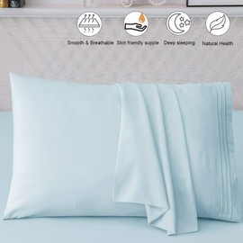 SONORO KATE Luxury Pillowcase Set Brushed Microfiber 1800 Bedding - Wrinkle, (Spa Blue, 2 Pillowcases Standard) …