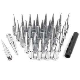 2 in 1 32PCS M14 x 1.5 Chrome Spike Lug Nuts with 1 Socket Key Compatible with 2015-2017 F-150 Expedition 2003-2016 F-250 F-350 1999-2019 Chevy Silverado Suburban Tahoe 2012-2022 Ram 1500 2500 3500