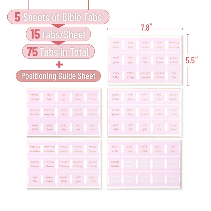 Mr. Pen- Bible Tabs, 75 Tabs, Baby Pink, Bronze Foil