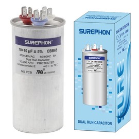 SUREPHON B CBB65 Run Capacitor for ac 70+10 uf 70+10 mfd 370-440 Volt, Works for HVAC, Air Conditioners, Heat Pumps