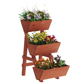 Kitsanery 3-Tiers Wooden Raised Garden Bed,Wood Planter Box for Vegetable,Flower Rack,Flower Pot Stands,Indoor Outdoor Gardening Planting Beds (Brick red, Small)