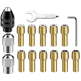 15Pcs Multi Chuck Set, 4485 Brass Collet Metal Nut, Drill Chuck Collet Set, Chuck Collet Kit for Dremel Precision 0.5-3.2MM, Replacement Keyless Quick Change Chuck with Wrench