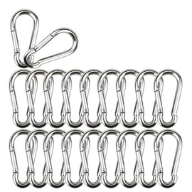Rissey Carabiner 304 Stainless Steel Spring Hook Key Chain Multi-functional Carabiner Outdoor Trekking Drop Prevention Load Capacity 176.4 lbs (5 cm), Set of 20