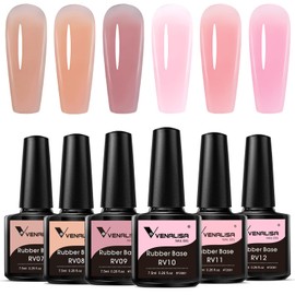 VENALISA Rubber Base Gel Nail Polish Set of 6 Colors Clear Jelly Nude Pink Rubber Base Coat Kit Transparent Soak Off UV Gel Salon Nail Art DIY at Home Manicure