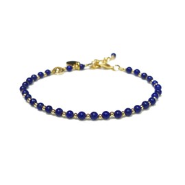 Morchic Blue Lapis Lazuli Natural Gemstone Adjustable Bracelet for Women, 3mm Mini Beads Energy Gem Charm Jewelry, Birthday Gift 7.1"