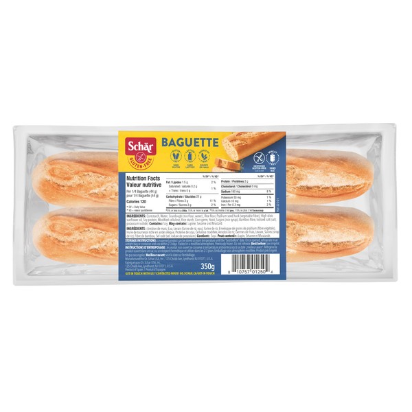 Schar Gluten Free Baguettes, Non GMO, Lactose & Wheat Free, Quick and Delicious Parbaked Baguettes, Pack of 2 Baguettes x 175g, Sourdough White
